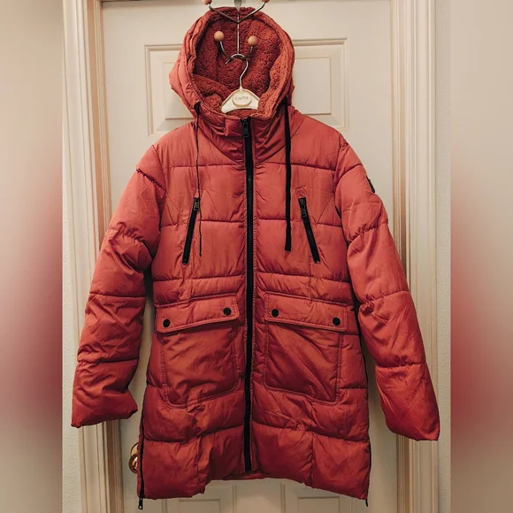 Y2K Rocawear Quilted Puffer Parka Jacket w Sherpa Hood Multi Pockets & Zip Sides - Picture 1 of 16